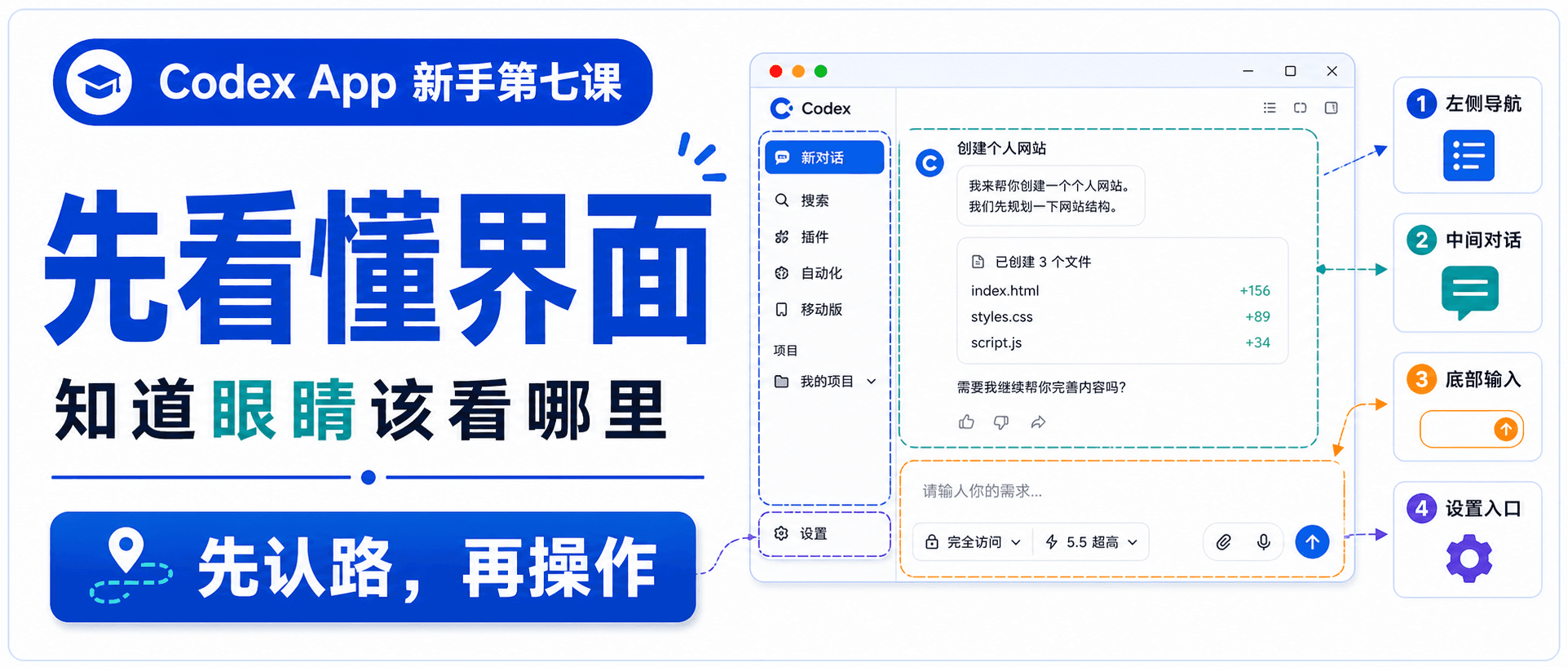 Codex App 新手课 07:界面详解,先知道眼睛该看哪里
