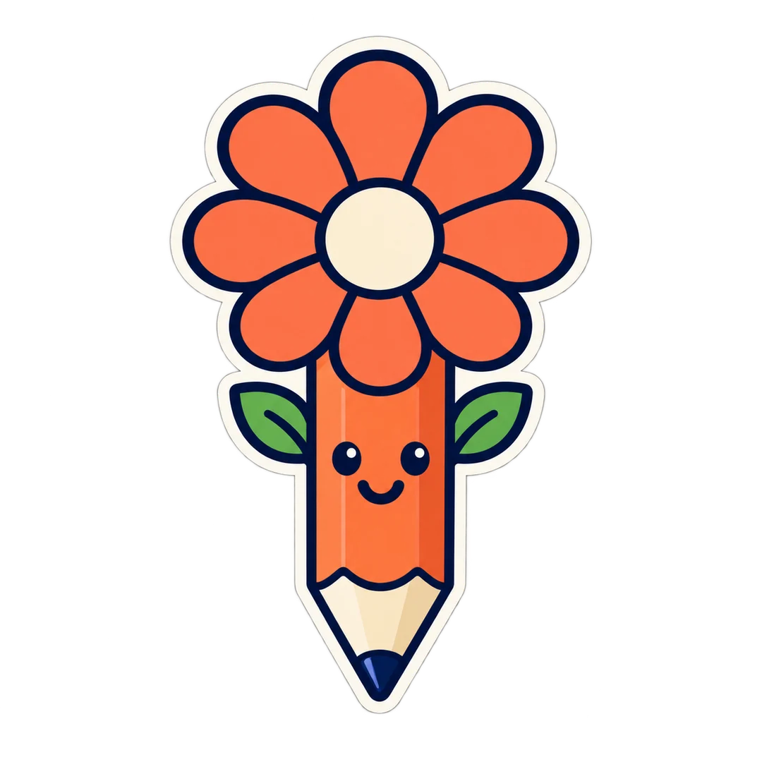 开花铅笔贴纸