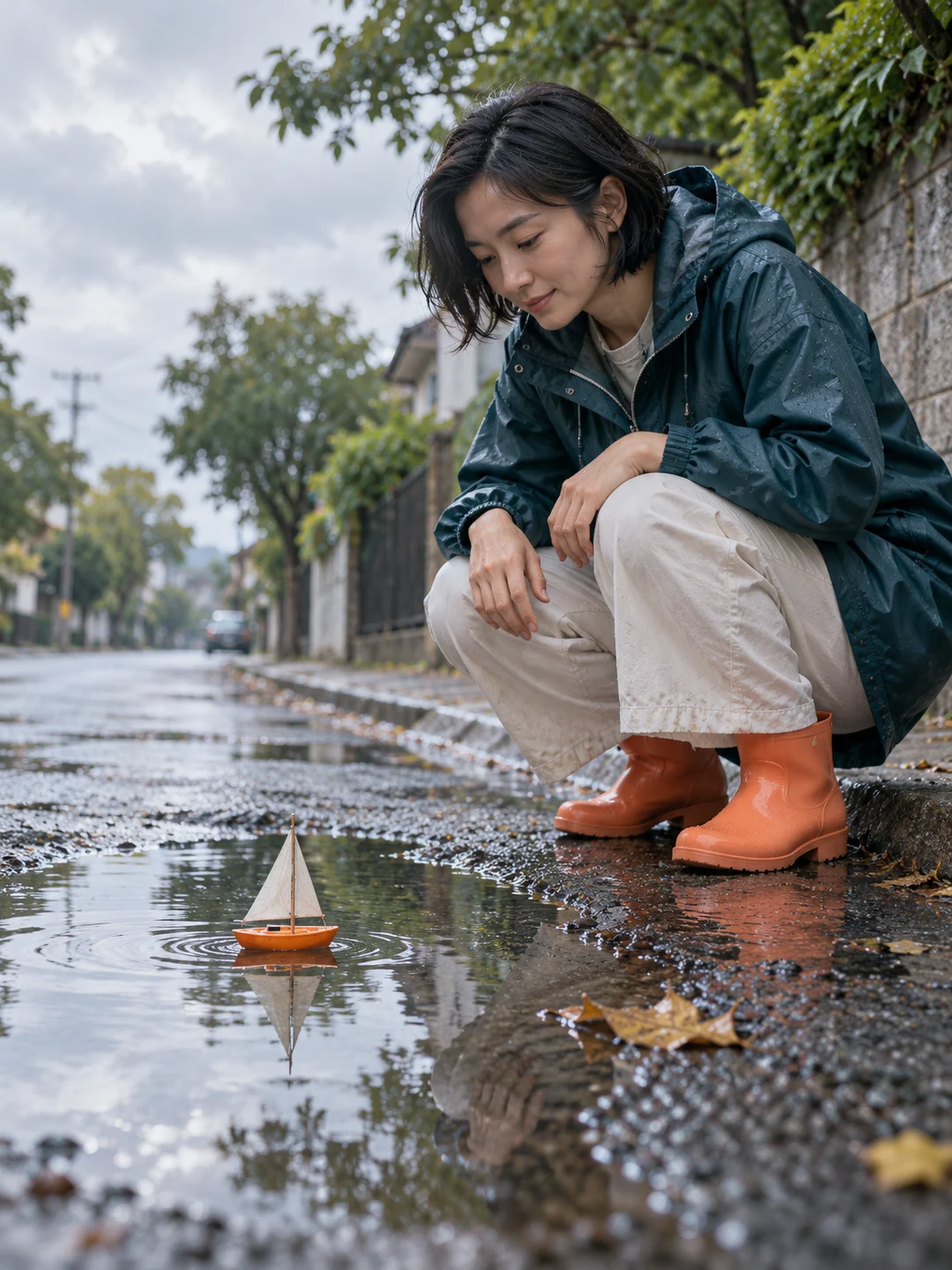 雨后等船的人