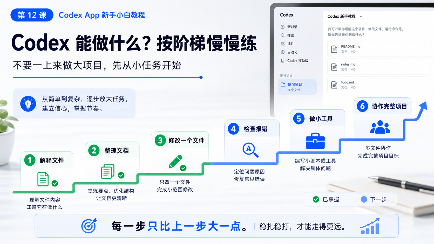 Codex 能做什么，按阶梯慢慢练