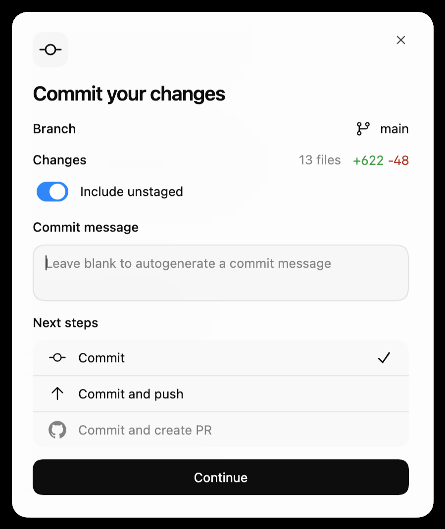Codex App Commit 提交窗口真实截图